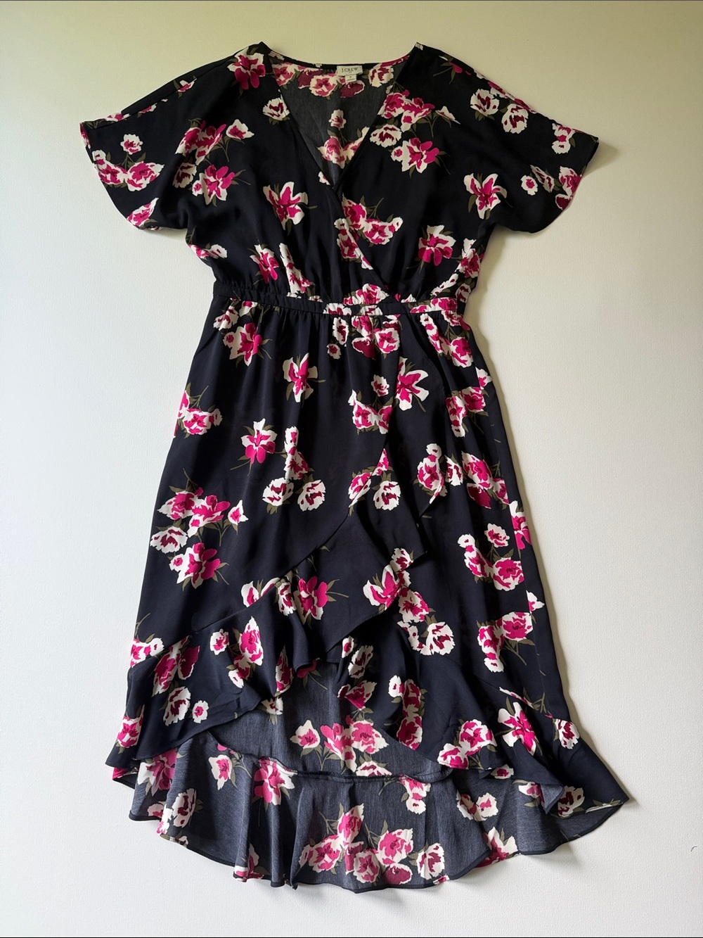 J. Crew Women’s Black Floral Flowy High-Low Dress - S